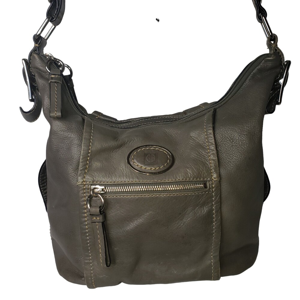 GIANI BERNINI Gray Leather Shoulder Bag Handbag Purse